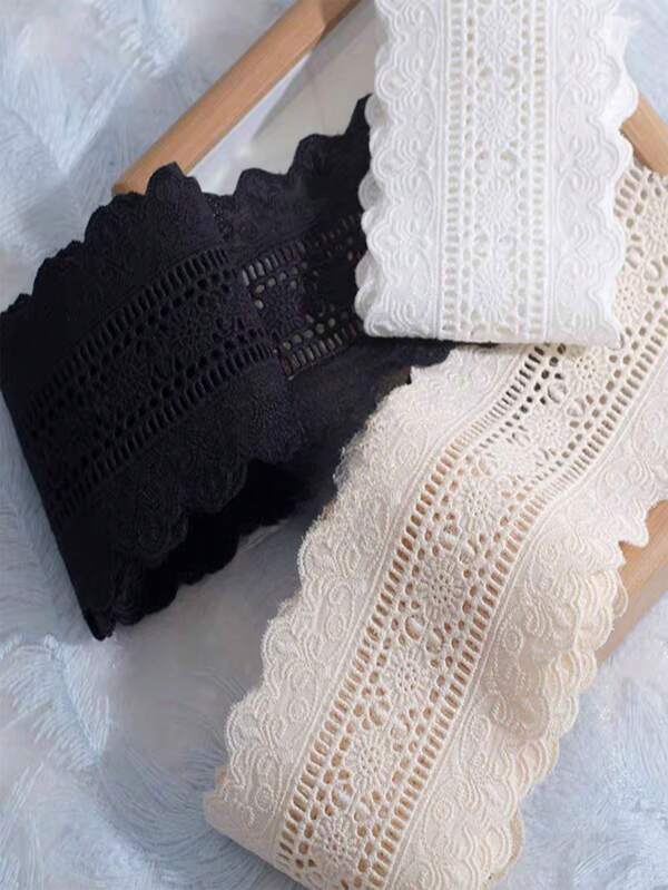 1 pieza Accesorio de ropa bordado con doble ola y calado, borde de tela cosida con borde 9.5cm con ribete de lazo