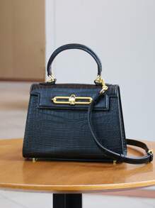Bolso de moda para mujer Kally Summer Premium 2025, bolso de platino con estampado de cocodrilo, versátil para oficina y commuter, mini bolso cuadrado liviano y estructurado, bolso de hombro cruzado versátil para commuter