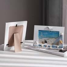 1Pc Seaside Nautical Style Photo Frame – Beach Shell Wood Picture Frame Decoration For Tabletop Or Shelf Display – Coastal Ocean Theme Wooden Ornament For Living Room Bedroom Office
