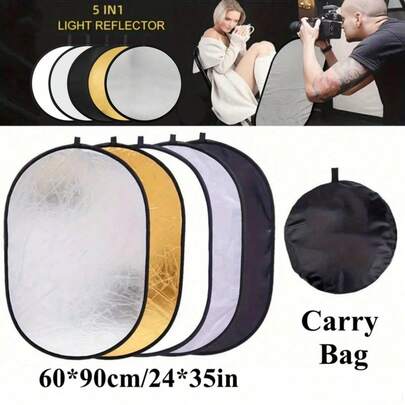 5合1可摺疊反光板，用於攝影橢圓形60*90公分（24英寸*35英寸）直播軟光填充板自拍攝影反射板，配有收納袋的室內外攝影裝備