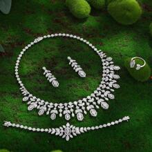Luxury 4pcs Water Drop Flower Zirconia Jewelry Sets For Women Wedding Jewelry Sets Dubai Arabia Bridal Accessories
