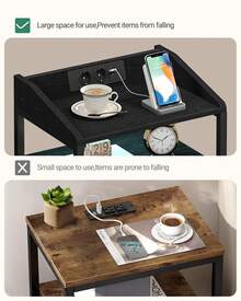 Hzuaneri Bedside Table With LED Lights And Charging Station, Side Table With 3 Fabric Drawers And Shelves, With USB Ports & Sockets, For Bedroom, Living Room - Black - View 3