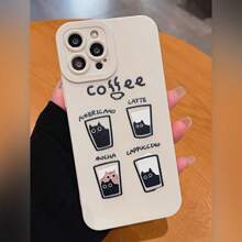 1pc Matte White TPU Soft Silicone Creative Cat Coffee Design Protective Phone Case, Comfortable Hand Feel, Suitable For Outdoor Parties And Photography, Fits 16 Pro Max/16/15/14/13/12/12/11, S25/S24/S23/S22/S21, Ideal Gift For Easter, Christmas, Birthday For Boyfriend/Girlfriend/Family/Friends