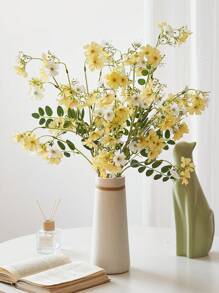 1 Branch Artificial Flowers Silk Flowers With Long Stems, Fake Flowers Bulk Fake Babys Breath, Yellow Flowers For Tall Vase Outdoor Garden Wedding Party Home Table Centerpiece