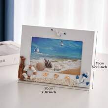 1Pc Seaside Nautical Style Photo Frame – Beach Shell Wood Picture Frame Decoration For Tabletop Or Shelf Display – Coastal Ocean Theme Wooden Ornament For Living Room Bedroom Office