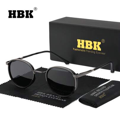 HBK Occhiali da uomo in stile moda con montatura rotonda in TR90+metallo, stile vintage punk, lenti TAC, adatti per vacanza, guida, casual, business e vita quotidiana, con confezione completa