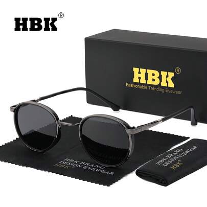  HBK 男士 TR90+ 金属时尚眼镜，圆形镜框，复古朋克风格，TAC 镜片，适合度假、驾驶、休闲、商务、日常生活等场合，配件齐全。