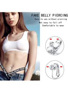 Fake Belly Piercing Fake Belly Ring For Women Fake Belly Button Piercing Clip On Belly Button Rings Fake Navel Ring Non Piercing Faux Belly Piercing Jewelry Dangle Non Piercing Fake Belly Piercing Jewelry, Clip On Earrings Non - Piercing Ears Cuff Set Stainless Steel Silver Gold CZ Fake Helix Cartilage Clip On Wrap Earrings Set For Women Non - Piercing Adjustable Ear Clip Without Ear Hole