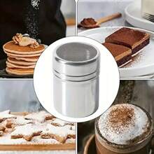 1Pc/2Pcs Stainless Steel Fine Mesh Powdered Sugar Shaker, Ideal For Cocoa, Cinnamon, Coffee Dusting - Easily Cleanable Metal Spice Dispenser For Home, Restaurant, Cafe Use