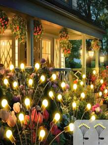 1PC 6/8/10Lights 18650-600mAh Solar Firefly Lights Outdoor Garden Decoration Landscape Lights Lawn Lights Suitable For Festive Decoration,LED Solar Firefly Lights For Courtyard Garden Decoration, Christmas Wind Swaying Firefly Ground Mounted Lawn Lights