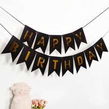 1pc Happy Birthday Party Decoration Background Gold Foil Fish Tail Banner With HAPPY BIRTHDAY Letters Anniversary Celebration Decoration Banner Party Decoration Hanging Paper Banner, Back To School Valentine Day
