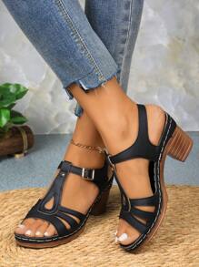 1 Pair Women Platform Buckle Strap Sandals, Versatile Flat Comfy Athletic Beach Shoes, Casual Holiday Style, Fashion Minimalist Leisure Slip-On