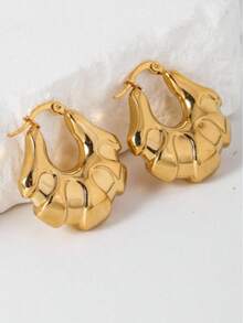 1 Pair Minimalist Stainless Steel Hoop Earrings, Women's Ins-Style Gold Metal Round Earrings, Vintage Girl Party Jewelry Gift, Asymmetric Twisted Circle Accessories, Wholesale - Yellow Gold - View 10