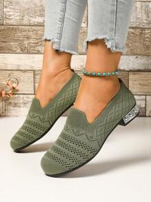 2025 Plus Size Women's Low Heel Slip-On Shoes, Soft & Breathable Knit Upper, Fashion Versatile High Heel Pumps