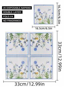 20 pièces Serviettes de déjeuner jetables colorées avec motif floral et végétal pour fêtes