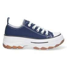 shoes&blues.es Women's Platform Sneaker, Comfortable, Sneaker Style, Canvas Material, And Lace-Up Closure - 藍色 - 查看 2