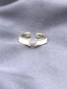 1 pieza Anillo con letra H - Anillo de envoltura abierto minimalista de alta gama con circonia esmaltada, anillo de dedo/índice de moda para mujer
