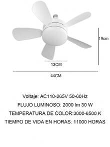 Ventilador de techo de 17,32 pulgadas y 30W con control remoto Ventilador de techo inteligente y silencioso con base E27 y luz LED para dormitorio y sala de estar - Blanco - Ver 11