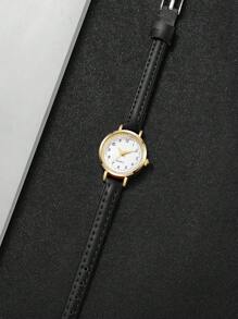 1pc Women's Minimalist Fashion Small Dial Elegant Quartz Wrist Watch, Slim Leather Band (Watch Box Not Included)