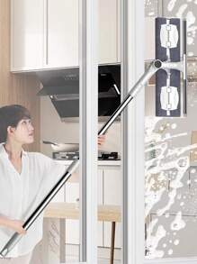 1 Set Of 360° Swivel Head Squeegee With Retractable Handle, Double-Sided Window Cleaner With Scrubbing Pad And Rubber Blade, Plastic And Stainless Steel, Suitable For Outdoor And Bathroom Glass Cleaning (Original Cloth Already Installed On The Product Mop Head)