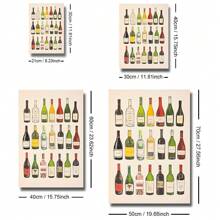 1 pezzo cartellone quadro di arte da muro della cucina con stampa su tela di bottiglie di vino senza cornice, grafica minimalista di diagramma vini per carrello bar, dipinto retrò per appartamento, soggiorno, sala da pranzo, decorazione moderna per la casa