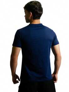 Men's Polyamide Short Sleeve Gym Fitness Sports Plain T-Shirt - Màu xanh hải quân - Xem 3