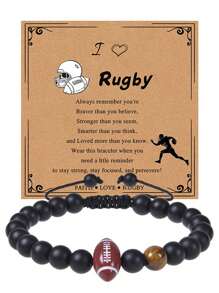 1 pieza Pulsera con cuentas con diseño de béisbol y tarjeta de bendición, pulsera con dije de cruz