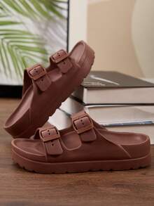 Novas sandálias da moda para mulheres, adequadas para ambientes externos e internos, material EVA confortável, leves e macios, sola grossa, antiderrapante e durável, adequadas para trabalho, deslocamento, praia, caminhada - Castanho - Ver 3