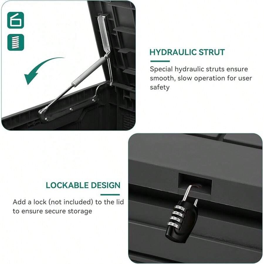 YITAHOME 200 Gallon Large Deck Box, Double-Wall Resin Outdoor Storage Box With Flexible Divider Patio Cushions Pool Supplies Garden Tools, 990 Lbs Load Capacity, Lockable (White) - Màu xám đen - Xem 1