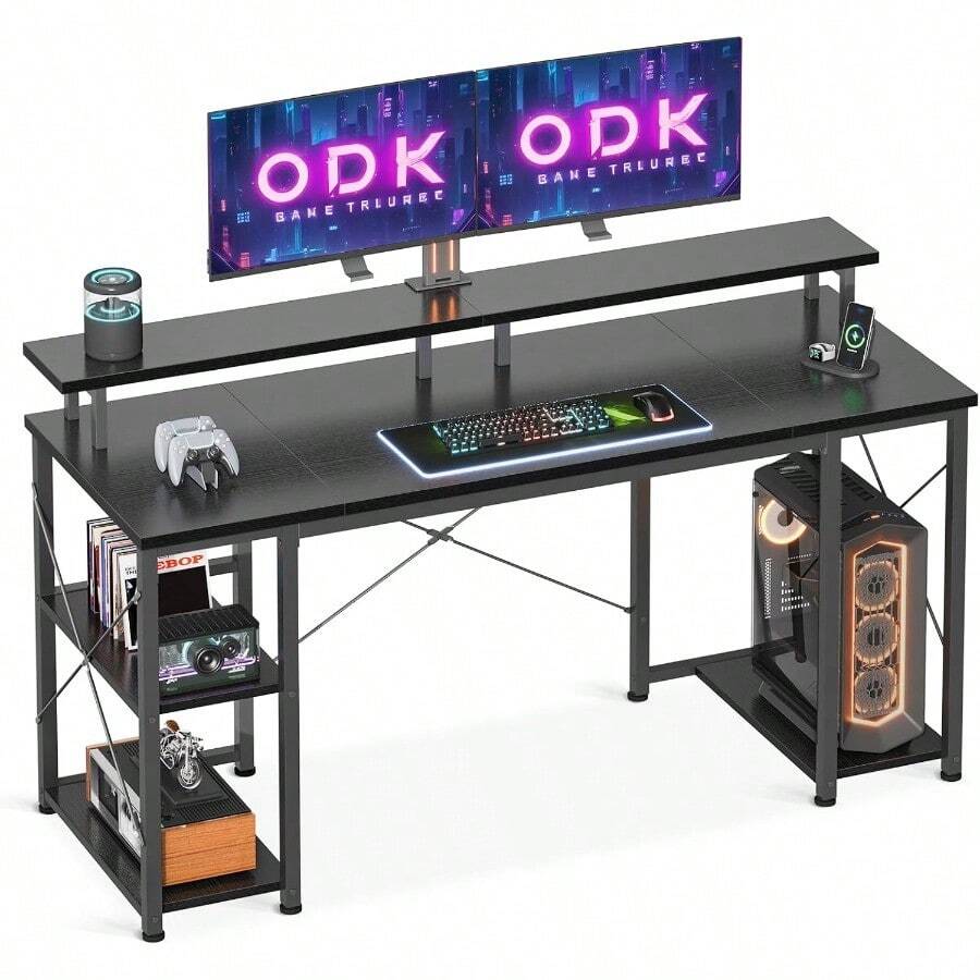 Computer Desk With Shees 120 X 50 Cm Gaming Desk With Storage Home Office Desk Modern Simple Style PC Desk Stable Workstation Black - Black - View 1