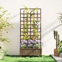 Wooden Trellis Planter, Raised Beds For Garden With Wheels And Drainage Holes, Privacy Screen Planter Box To Grow Vegetables, Herbs And Flowers For Garden, Patio, Deck, Natural
