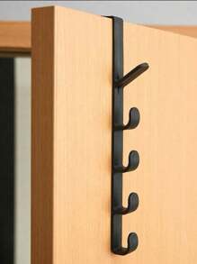 1pc Black Ferric Door Rear Hook, Large Load-Bearing Five Row Door Bag Hook, Non Perforated Clothes And Hat Storage Rack Decorations Autumn Decor Festival Decor Room Decor Home Decor Fall Decor Bedroom Decor