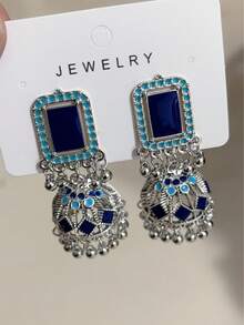 1 Pair Style Retro Square Bell Tassel Elegant Women's Earrings, Suitable For Daily Accessories - Antique Silver - View 11