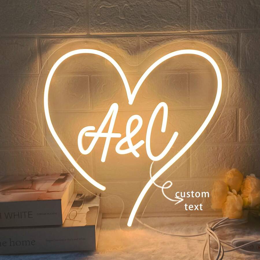 Custom Initial Hear Neon Sign Wedding Decor, Personalized Valentine's Day Neon Wedding Led Sign Wall Decor, Neon Name Sign Wedding Centrepieces, Custom Led Lights .