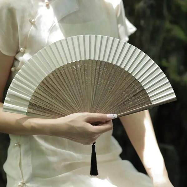 Abanico plegable de estilo chino para mujer - Elegante abanico de baile Hanfu con mango corto para Qipao, actuaciones tradicionales, decoración del hogar vintage