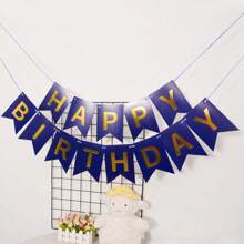 1pc Happy Birthday Party Decoration Background Gold Foil Fish Tail Banner With HAPPY BIRTHDAY Letters Anniversary Celebration Decoration Banner Party Decoration Hanging Paper Banner, Back To School Valentine Day