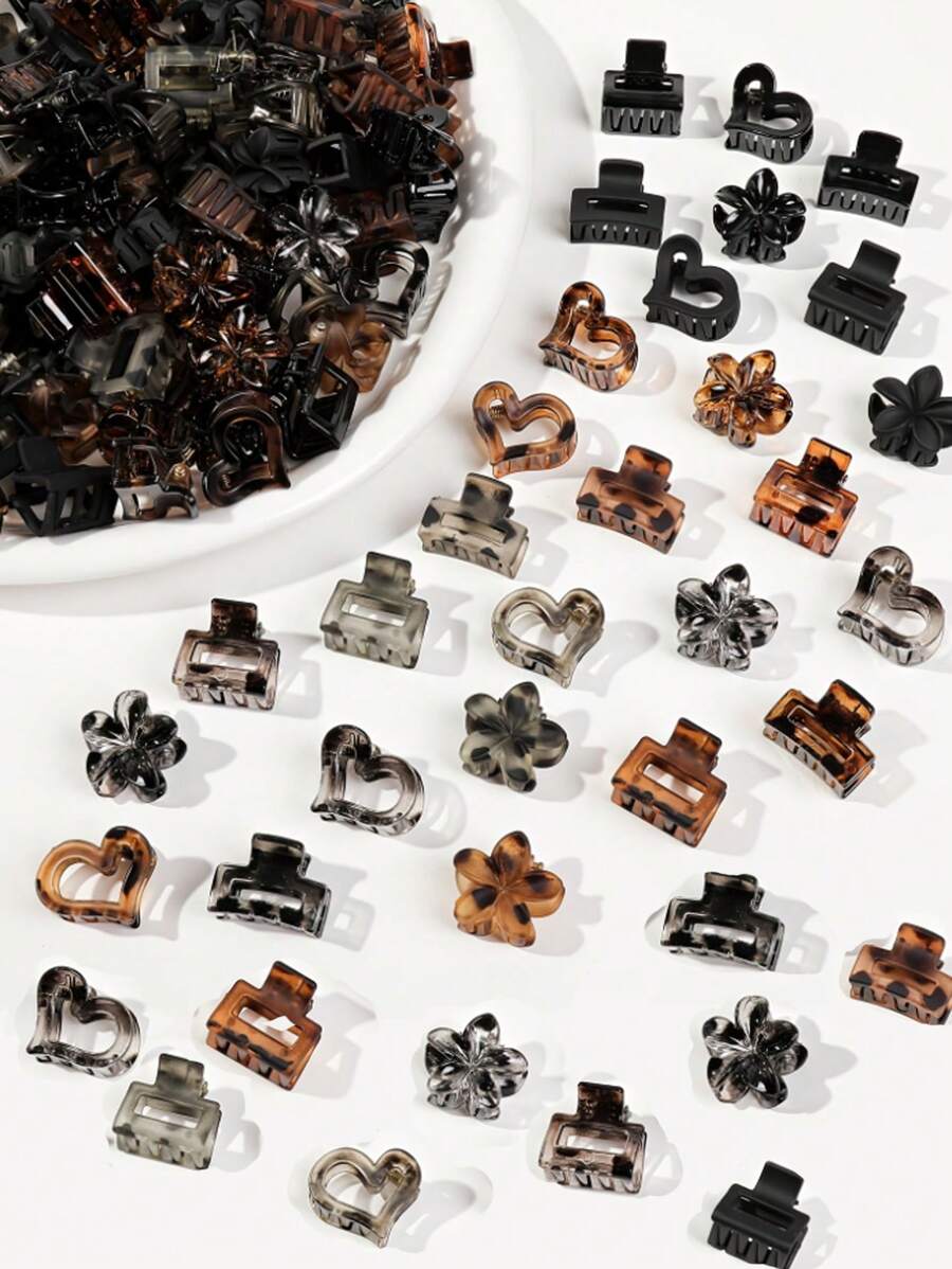 10/20/30 Stück minimalistisches Haarclip Set - gemischte Farben, blumig und rechteckig, süße matter Kunststoff Haarclips, verschiedene Mini Haargummis und Dutt Haarzubehör [zufällig gemischt] Schönheit Haarspangen