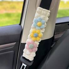 Capa para caixa de lenços de papel floral com 3 peças, suporte para lenços de papel pendurado no encosto do banco do carro em poliéster, protetor de cinto e ombro, decoração de interiores, acessório para veículos