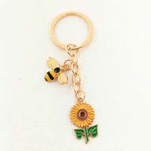 1pc Cartoon Sunflower And Bee Shaped Keychain Pendant For Women, Creative Oil Drip Zinc Alloy Key Ring, Backpack Ornament, Universal Car/Bag Decoration, For Friends Or Commemoration Present Car Accessories Bag Charm Backpack For School Letter Cute Goth Y2k Halloween Accessories Teachers Day Christmas Gift Ideas Bag Lanyards With Id Holder Car Accessories Bag Charms