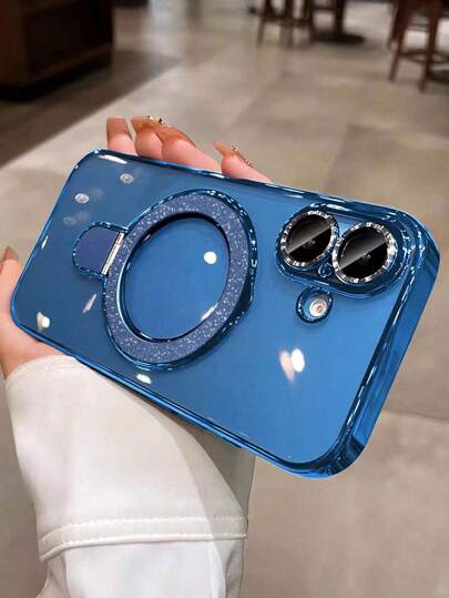 1pc Transparent Electroplated Shockproof Silicone Phone Case With Glitter Sliding Kickstand/Protective Phone Case, TPU Material Compatible With IPhone 15 Pro Max, 16 Pro Max, 16 Pro, 17, 17 Pro, 17 Pro Max, 11, 12, 13, 14 Pro Max, 14 Pro, 13 Pro Max, IPhone 16, 16e, S24, S24 Ultra, S25, S25 Ultra, Supports Wireless Charging