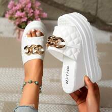 Women's 2025 Spring New Wedge Slippers, Versatile Outdoor Wear For Petite, Platform Thick Bottom Lining, Peep Toe Sandals With Wedge Heel, Sweet Bow And Floral Decor