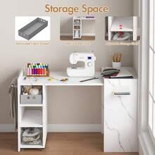 Advwin Folding Wall-Mount Manicure Table Nail Desk With Storage Shelves & Fabric Drawer, Multipurpose Compact Corner Side Table For Small Space - White - View 8