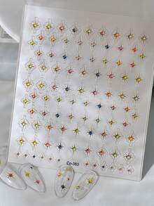1张彩色星空贴纸，亮金色箔纸美甲装饰，时尚六角星设计，美甲用品，美甲贴纸 - 彩色 - 查看 7