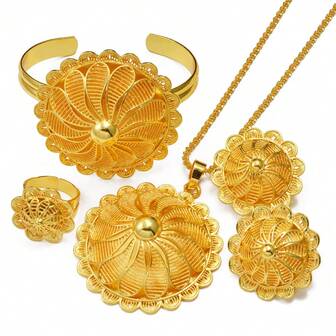 1套首饰套装项链耳环手镯戒指非洲新娘套装哈贝莎厄立特里亚婚礼