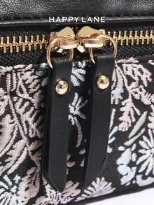 HAPPY LANE 1pc Luxury Embroidered Floral Vintage Style Handbag, With Red, Yellow And White Delicate Flowers On Black Background - Elegant, Retro, Business/Casual, Front Zip Tote Bag With Shoulder Strap, Crossbody, Suitable For Daily, Gathering And Travel, Lightweight And Durable, Versatile Vintage Charm, Fit For Women Pursuing Elegant Personalized, Suitable For Any Occasion, Showcase Unique Fashion Taste - Coral Pink - View 2