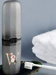 Hộp đựng bàn chải đánh răng di động A-Z với chữ và hoa vàng, giữ bàn chải đánh răng của bạn sạch sẽ mọi lúc, mọi nơi! Cốc đựng bàn chải đánh răng đa năng, Hộp đựng bàn chải đánh răng du lịch, Vỏ bọc cốc đựng bàn chải đánh răng di động - màu đen - Xem 3