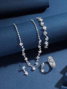 1 Set Fashion Jewelry Including Necklace, Earrings, Bracelet, Elastic Ring, Suitable For Women Everyday Wear