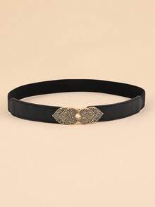 Boho Flower Detail Heart Buckle Belt Valentine's Day Summer, School Fall, Autumn, Halloween - Black - View 9