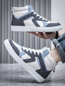 Men's Fashion Minimalist Casual Sneakers, Anti-Slip Sports Shoes, High Top Breathable Non-Slip Athletic Trainers - Blue - View 2