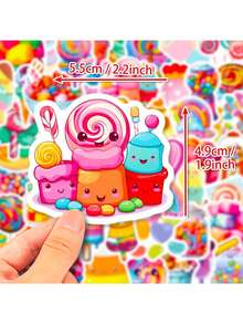 50/100pcs Candy Pattern Stickers, Waterproof Vinyl Sweet Dessert Ice Cream Cupcake Stickers For Laptop, Water Bottle, Skateboard, Teacher Rewards, Suitable For Students Of All Genders - Multicolor - View 3